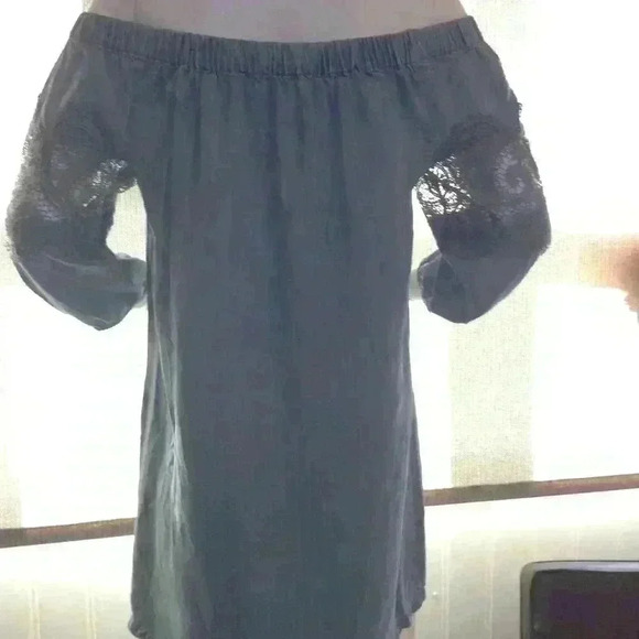 Neiman Marcus Tunic/Dress;denim with lace; Off shoulder, avant garde, cute, chic - Picture 3 of 5